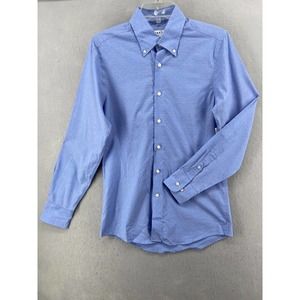 Stantt Essentials‎ Shirt Men's 15 32/33 Blue Dot Print Button Down Dress NEW